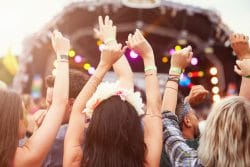 Crowd cheering at a concert
